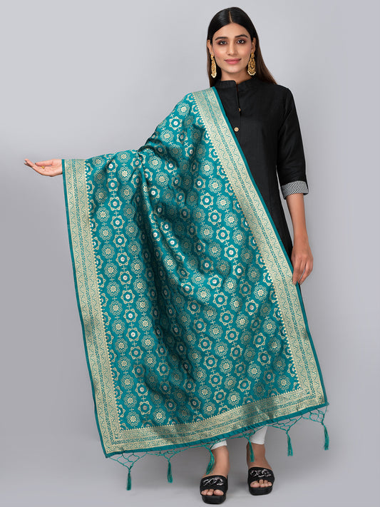 Rich Banarasi jacquard dupatta with intricate woven patterns and traditional motifs, showcasing a luxurious texture—perfect for festive occasions and ethnic wear.