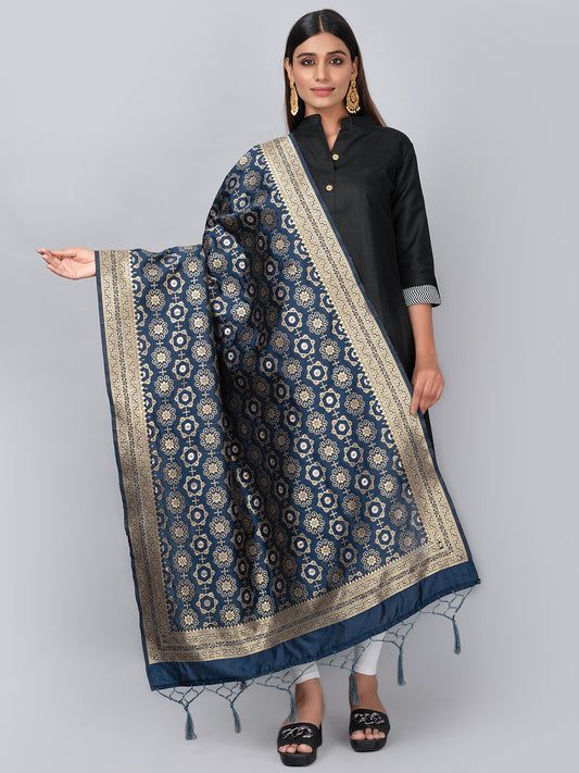 Rich Banarasi jacquard dupatta with intricate woven patterns and traditional motifs, showcasing a luxurious texture—perfect for festive occasions and ethnic wear.