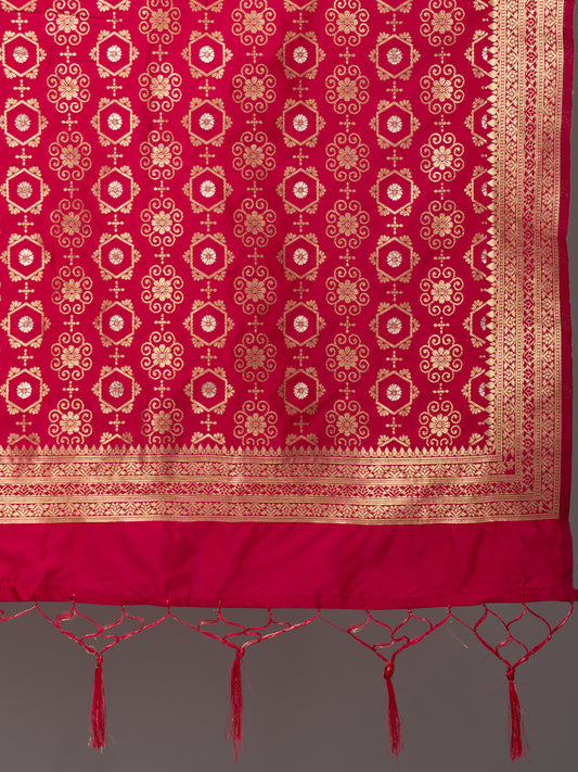Rich Banarasi jacquard dupatta with intricate woven patterns and traditional motifs, showcasing a luxurious texture—perfect for festive occasions and ethnic wear.