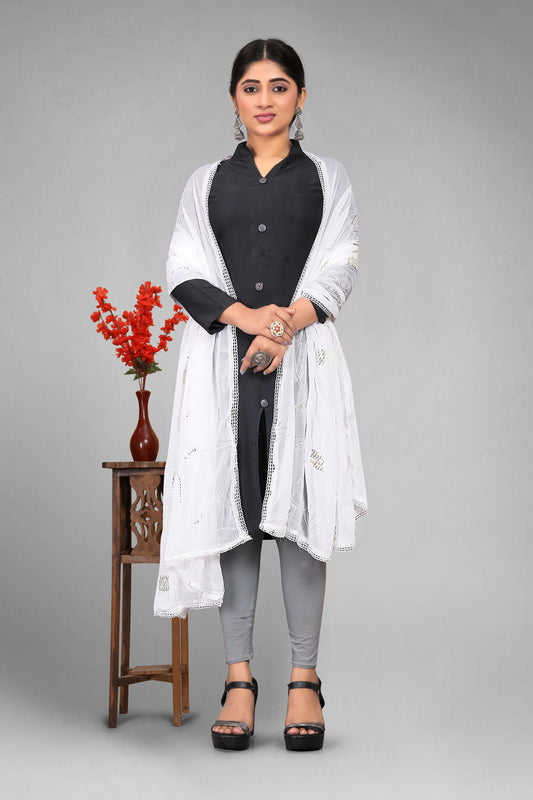 Chiffon dyeable dupatta with delicate sequin embroidery, showcasing a soft, sheer texture and elegant sparkle—ideal for custom dyeing, festive wear, and ethnic styling.