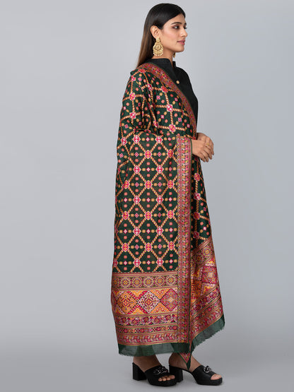 "Elegant Kashmiri jacquard dupatta with intricate traditional motifs, rich textures, and vibrant colors – ideal for festive and ethnic styling by Negchaar"
