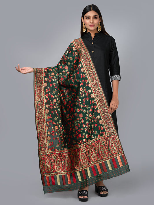 "Elegant Kashmiri jacquard dupatta with intricate traditional motifs, rich textures, and vibrant colors – ideal for festive and ethnic styling by Negchaar"