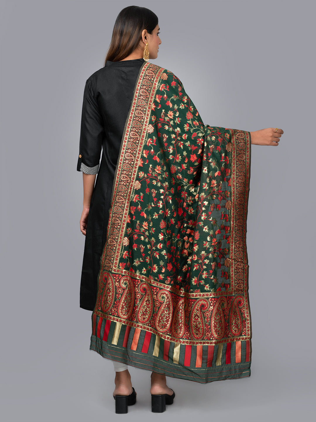 "Elegant Kashmiri jacquard dupatta with intricate traditional motifs, rich textures, and vibrant colors – ideal for festive and ethnic styling by Negchaar"