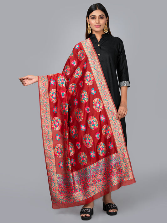 "Elegant Kashmiri jacquard dupatta with intricate traditional motifs, rich textures, and vibrant colors – ideal for festive and ethnic styling by Negchaar"