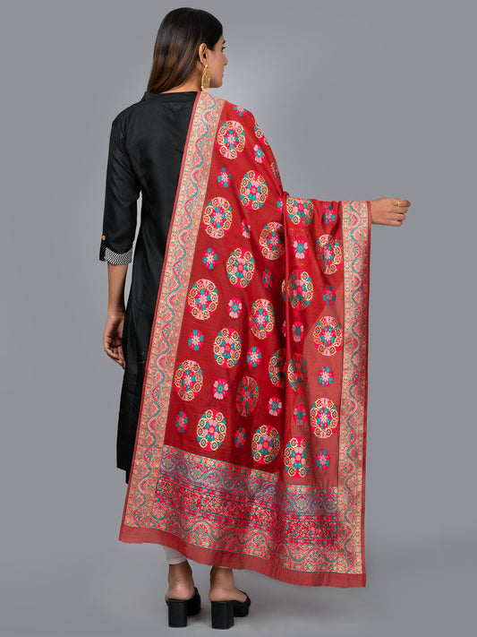 "Elegant Kashmiri jacquard dupatta with intricate traditional motifs, rich textures, and vibrant colors – ideal for festive and ethnic styling by Negchaar"
