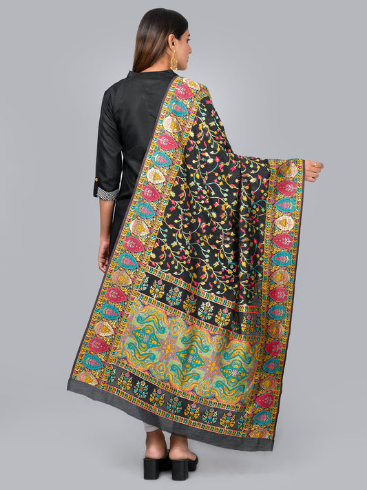 "Elegant Kashmiri jacquard dupatta with intricate traditional motifs, rich textures, and vibrant colors – ideal for festive and ethnic styling by Negchaar"