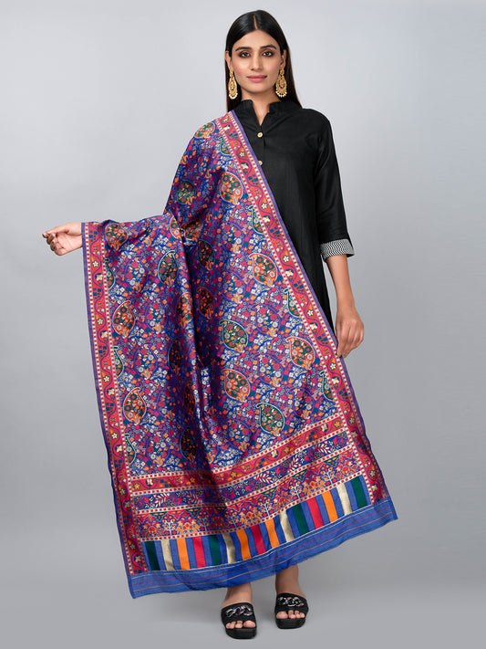 "Elegant Kashmiri jacquard dupatta with intricate traditional motifs, rich textures, and vibrant colors – ideal for festive and ethnic styling by Negchaar"