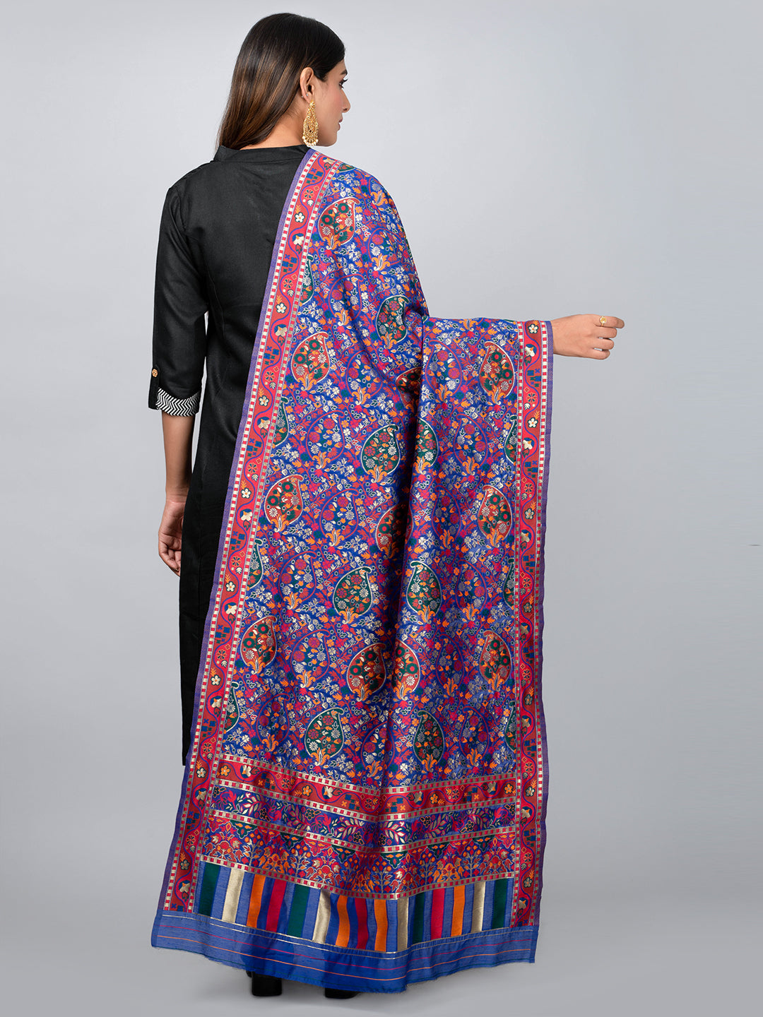 "Elegant Kashmiri jacquard dupatta with intricate traditional motifs, rich textures, and vibrant colors – ideal for festive and ethnic styling by Negchaar"