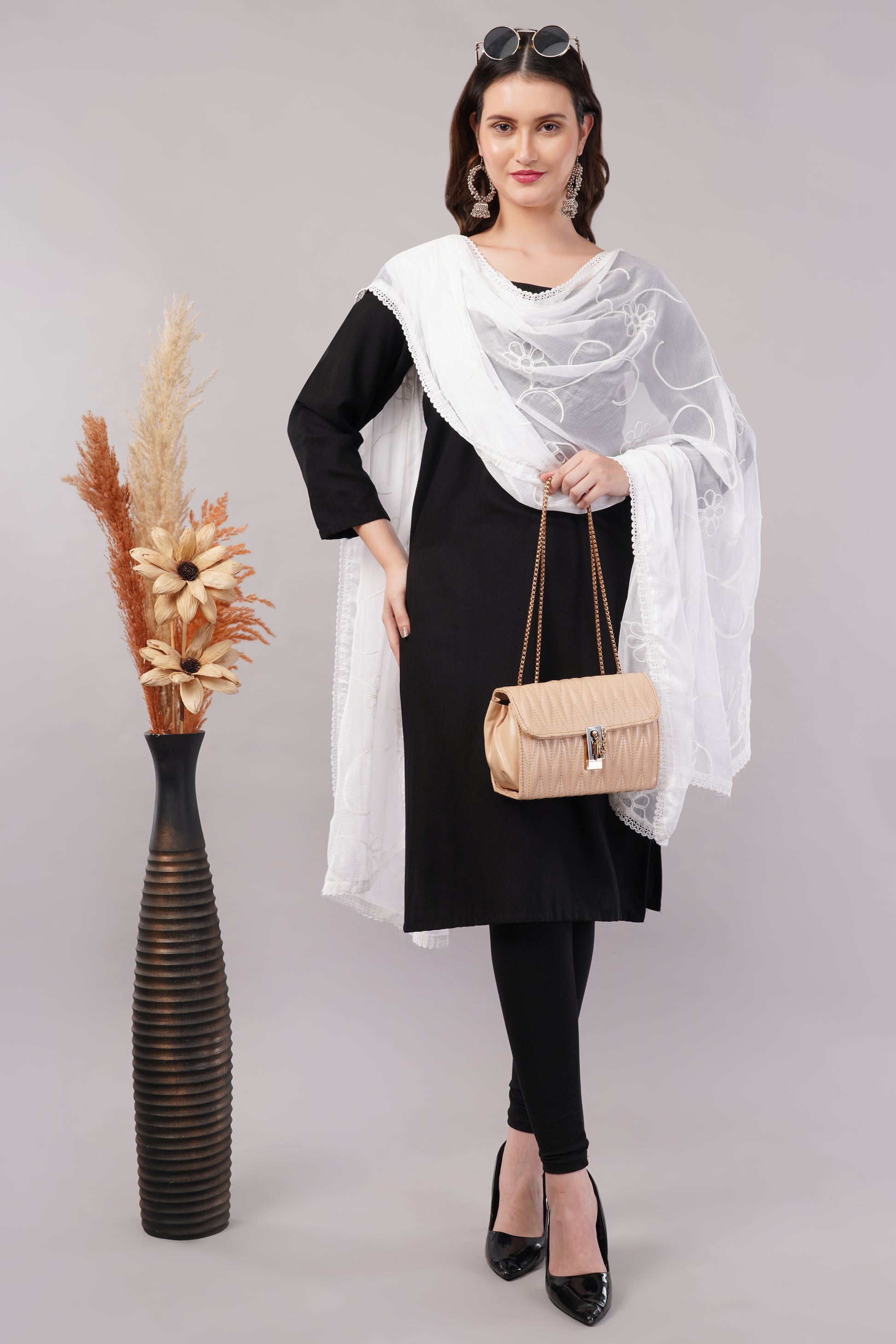 “Chiffon dyable dupatta with delicate embroidery – lightweight, breathable, and perfect for custom dyeing and everyday ethnic wear by Negchaar”