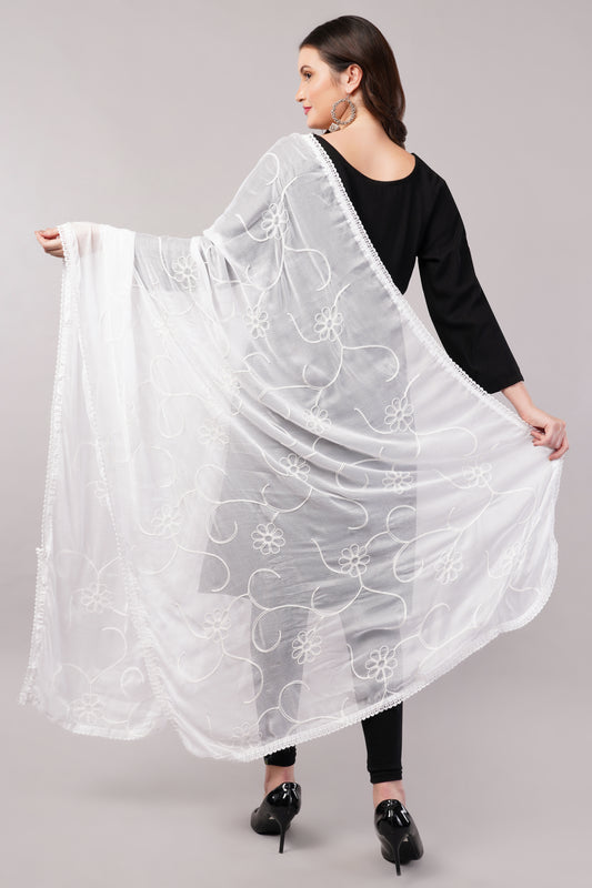 “Chiffon dyable dupatta with delicate embroidery – lightweight, breathable, and perfect for custom dyeing and everyday ethnic wear by Negchaar”